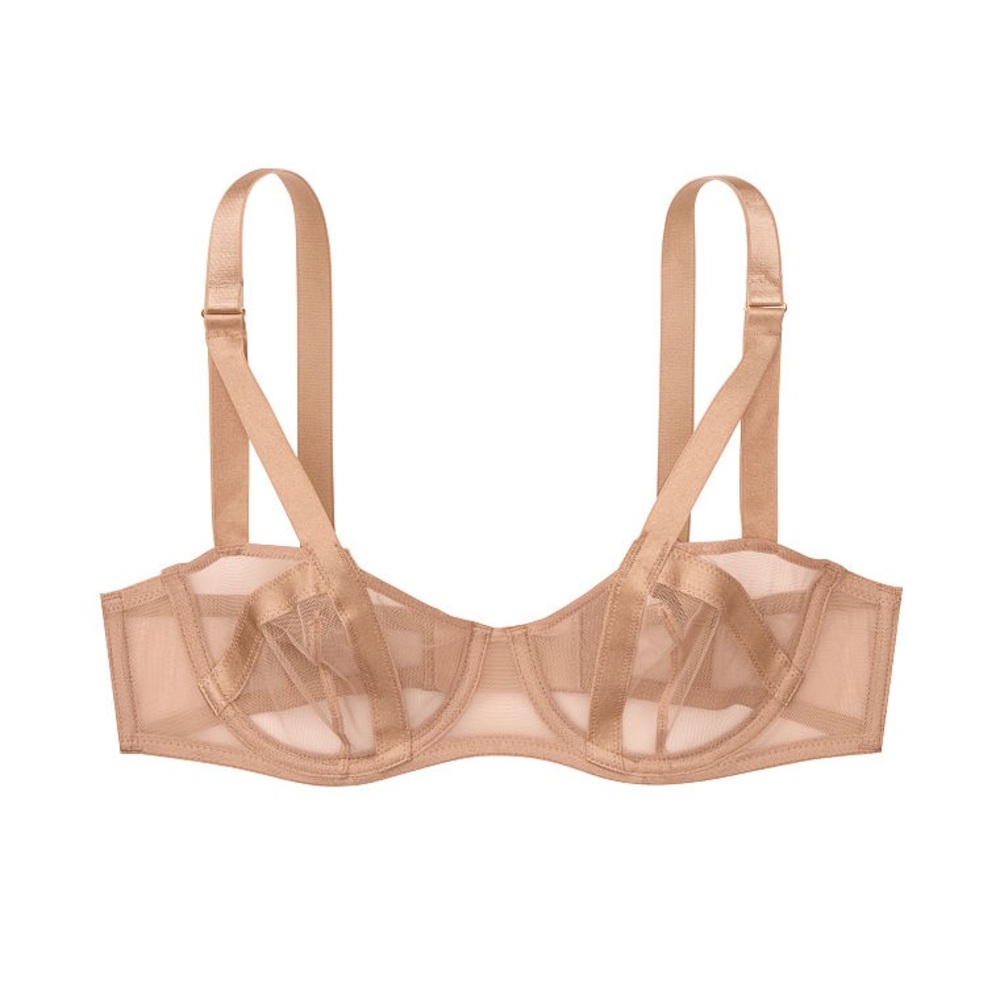 VS 38DD Unlined Mesh Balconette Bra Sweet Nougat